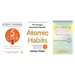 The 5 am Club + Atomic Habits + The Power Of Now Combo